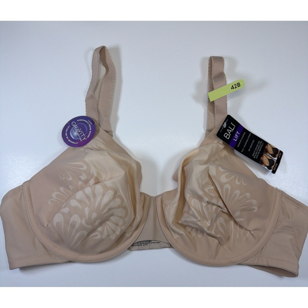 Bali Lift Gravity Defying Bra 42B Nude Underwire Floral DF6563 Smoothing NEW